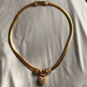 Antique swarovski gold heart necklace